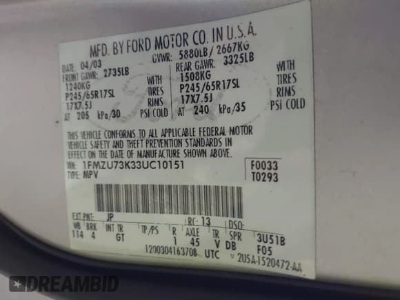 ✅ 2003 Ford Explorer XLT • VIN: 1FMZU73K33UC10151 • Lot: 42341786. Listed on IAAI with 149,629 mi. Free auction sales archive from the USA and detailed vehicle history report at DreamBid. Image 9.