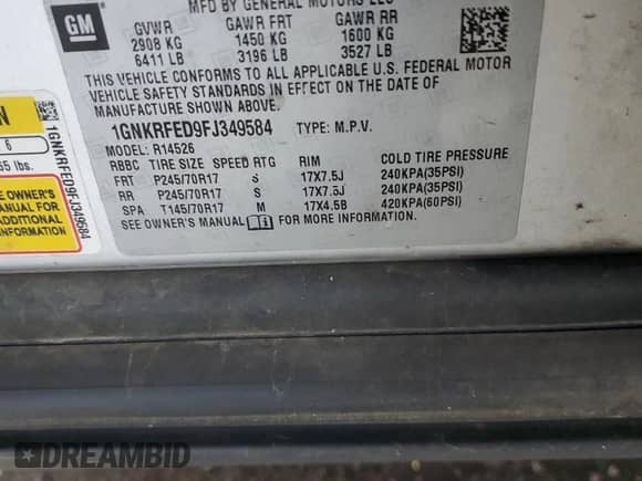 2015 Chevrolet Traverse LS with VIN 1GNKRFED9FJ349584, listed as a Copart auction lot 70988565 with 135,238 mi miles and Salvage title. Bid and sale history available at DreamBid. Image 12.