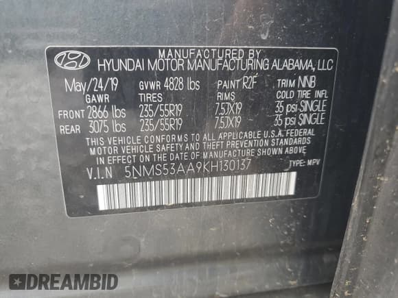 ✅ 2019 Hyundai Santa Fe Limited • VIN: 5NMS53AA9KH130137 • Lot: 52861314. Wystawiony na Copart z przebiegiem 67 527 mil. Bezpłatny archiwum sprzedaży aukcyjnych z USA i szczegółowy raport historii pojazdu na DreamBid. Zdjęcie 13.