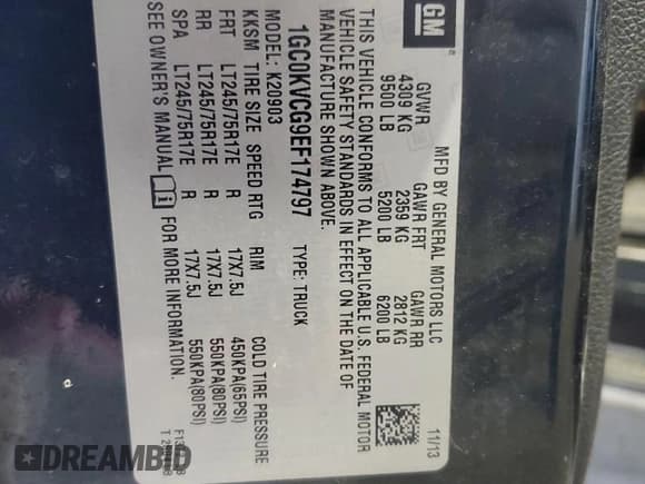 ✅ 2014 Chevrolet Silverado 2500HD Work Truck • VIN: 1GC0KVCG9EF174797 • Лот: 86870605. Опубликован ранее на Copart с пробегом 206 564 миль. Бесплатный доступ к архиву аукционных продаж из США и подробный отчёт об истории автомобиля на DreamBid. Изображение 13.