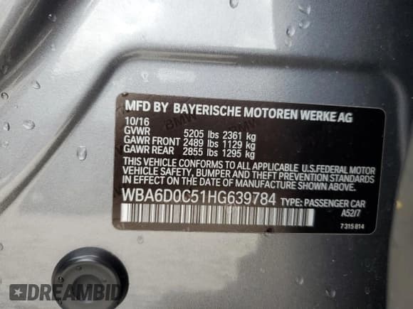 ✅ 2017 BMW 6 Series 640i • VIN: WBA6D0C51HG639784 • Лот: 60036804. Опубликован ранее на Copart с пробегом 120 727 миль. Бесплатный доступ к архиву аукционных продаж из США и подробный отчёт об истории автомобиля на DreamBid. Изображение 12.