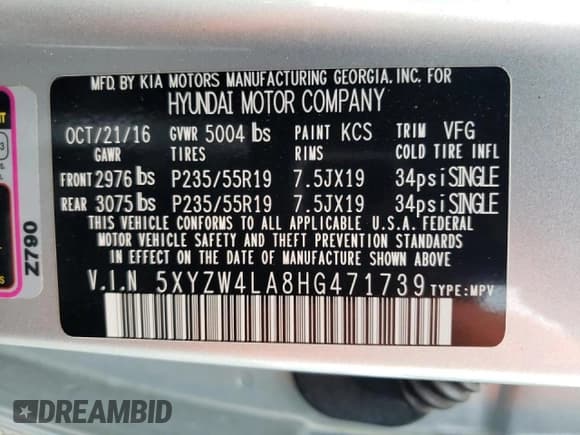 ✅ 2017 Hyundai Santa Fe Ultimate • VIN: 5XYZW4LA8HG471739 • Лот: 58624624. Опубликован ранее на Copart с пробегом 107 458 миль. Бесплатный доступ к архиву аукционных продаж из США и подробный отчёт об истории автомобиля на DreamBid. Изображение 13.