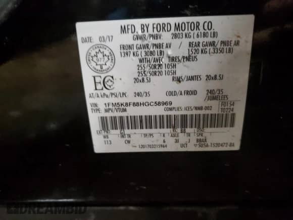 2017 Ford Explorer Limited with VIN 1FM5K8F88HGC58969, listed as a Copart auction lot 49618805 with 68,457 mi miles and Clean title. Bid and sale history available at DreamBid. Image 14.