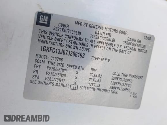 ✅ 2007 GMC Yukon SLE • VIN: 1GKFC13J07J308192 • Lot: 43637612. Wystawiony na IAAI z przebiegiem 154 494 mil. Bezpłatny archiwum sprzedaży aukcyjnych z USA i szczegółowy raport historii pojazdu na DreamBid. Zdjęcie 9.