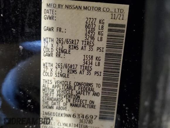 ✅ 2022 Nissan Frontier SV • VIN: 1N6ED1EK9NN634697 • Lot: 86621695. Listed on Copart with 59,448 mi. Free auction sales archive from the USA and detailed vehicle history report at DreamBid. Image 12.