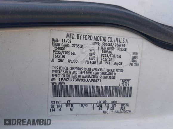 ✅ 2003 Ford Explorer XLT • VIN: 1FMZU73W03UA90571 • Lot: 43890798. Wystawiony na IAAI z przebiegiem 189 253 mil. Bezpłatny archiwum sprzedaży aukcyjnych z USA i szczegółowy raport historii pojazdu na DreamBid. Zdjęcie 9.