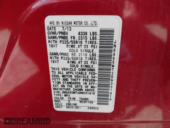 ✅ 2013 Nissan Rogue SL • VIN: JN8AS5MT2DW031418 • Lot: 39067443. Wystawiony na IAAI z przebiegiem 143 407 mil. Bezpłatny archiwum sprzedaży aukcyjnych z USA i szczegółowy raport historii pojazdu na DreamBid. Zdjęcie 9.