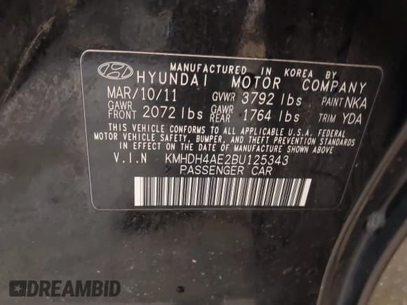✅ 2011 Hyundai Elantra GLS • VIN: KMHDH4AE2BU125343 • Lot: 43586002. Listed on IAAI with 189,335 mi. Free auction sales archive from the USA and detailed vehicle history report at DreamBid. Image 9.