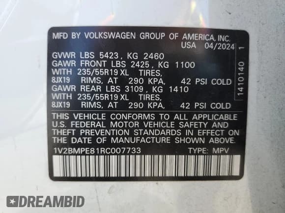 ✅ 2024 Volkswagen ID.4 Standard • VIN: 1V2BMPE81RC007733 • Лот: 57996185. Опубликован ранее на Copart с пробегом 5 393 миль. Бесплатный доступ к архиву аукционных продаж из США и подробный отчёт об истории автомобиля на DreamBid. Изображение 12.
