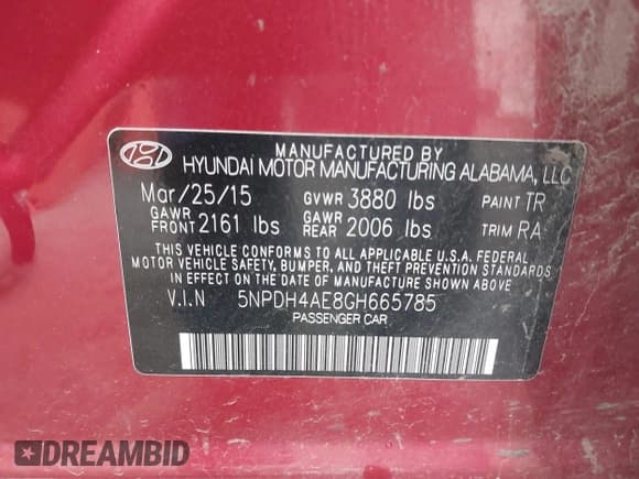 ✅ 2016 Hyundai Elantra SE • VIN: 5NPDH4AE8GH665785 • Lot: 42447517. Listed on IAAI with 94,003 mi. Free auction sales archive from the USA and detailed vehicle history report at DreamBid. Image 9.