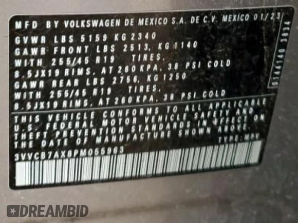 ✅ 2023 Volkswagen Tiguan SE R-Line Black • VIN: 3VVCB7AX8PM055963 • Лот: 81393195. Опубликован ранее на Copart с пробегом 57 930 миль. Бесплатный доступ к архиву аукционных продаж из США и подробный отчёт об истории автомобиля на DreamBid. Изображение 13.