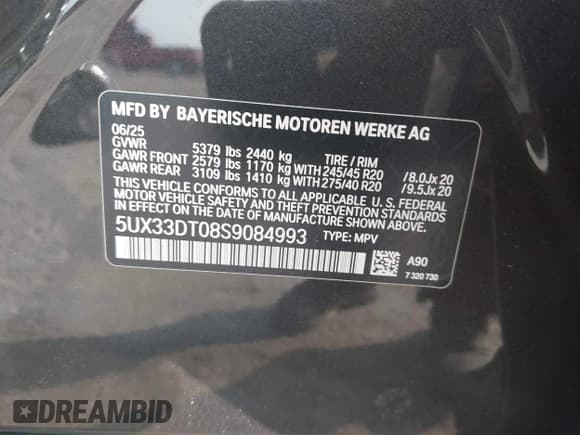 ✅ 2025 BMW X4 xDrive30i • VIN: 5UX33DT08S9084993 • Lot: 43494009. Listed on IAAI with 3,233 mi. Free auction sales archive from the USA and detailed vehicle history report at DreamBid. Image 9.