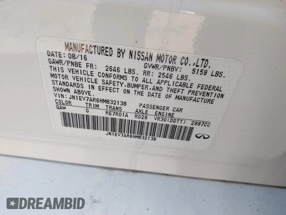 ✅ 2017 Infiniti Q50 Sport • VIN: JN1EV7AR6HM832138 • Lot: 41541027. Listed on IAAI with 91,799 mi. Free auction sales archive from the USA and detailed vehicle history report at DreamBid. Image 9.