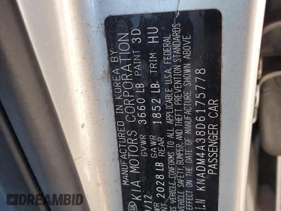 ✅ 2013 Kia Rio LX • VIN: KNADM4A38D6175778 • Лот: 71972795. Опубликован ранее на Copart с пробегом 157 924 миль. Бесплатный доступ к архиву аукционных продаж из США и подробный отчёт об истории автомобиля на DreamBid. Изображение 12.