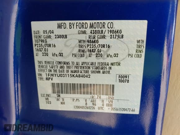 ✅ 2005 Ford Escape XLT • VIN: 1FMYU03115KA84042 • Лот: 43288686. Опубликован ранее на IAAI с пробегом 198 120 миль. Бесплатный доступ к архиву аукционных продаж из США и подробный отчёт об истории автомобиля на DreamBid. Изображение 9.