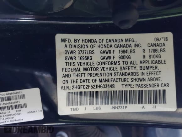 ✅ 2018 Honda Civic LX • VIN: 2HGFC2F52JH603448 • Lot: 41993802. Wystawiony na IAAI z przebiegiem 91 291 mil. Bezpłatny archiwum sprzedaży aukcyjnych z USA i szczegółowy raport historii pojazdu na DreamBid. Zdjęcie 9.