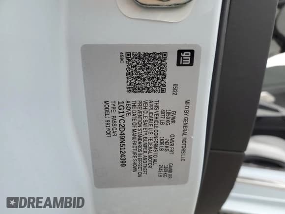 ✅ 2022 Chevrolet Corvette 3LT • VIN: 1G1YC2D49N5124399 • Lot: 82056145. Listed on Copart with 12,078 mi. Free auction sales archive from the USA and detailed vehicle history report at DreamBid. Image 13.