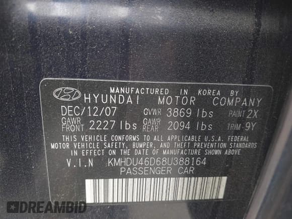 ✅ 2008 Hyundai Elantra GLS • VIN: KMHDU46D68U388164 • Lot: 43518293. Listed on IAAI with 214,799 mi. Free auction sales archive from the USA and detailed vehicle history report at DreamBid. Image 9.