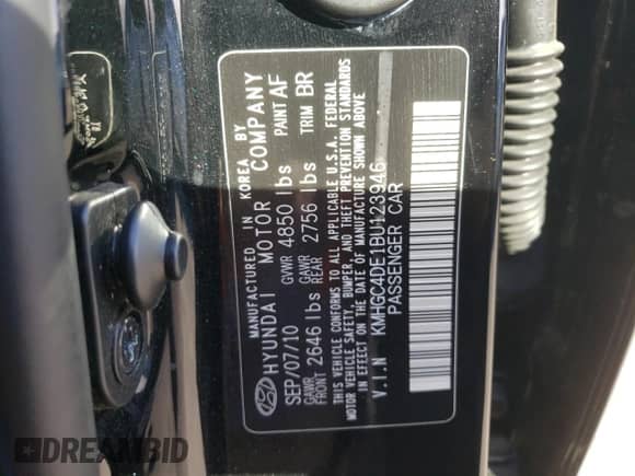 2011 Hyundai Genesis с VIN KMHGC4DE1BU123946, выставлен на аукционе Copart как лот 89913085 с пробегом 123 891 миль миль и Списание • Salvage title. История ставок и продаж доступна на DreamBid. Изображение 12.