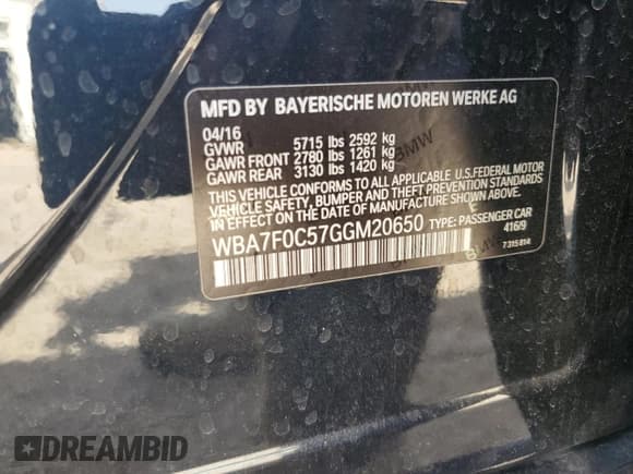 ✅ 2016 BMW 7 Series 750i • VIN: WBA7F0C57GGM20650 • Lot: 57177555. Listed on Copart with 113,632 mi. Free auction sales archive from the USA and detailed vehicle history report at DreamBid. Image 12.