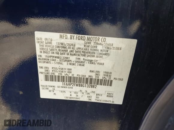 ✅ 2011 Ford Taurus Limited • VIN: 1FAHP2FW8BG132882 • Лот: 43338149. Опубликован ранее на IAAI с пробегом 155 814 миль. Бесплатный доступ к архиву аукционных продаж из США и подробный отчёт об истории автомобиля на DreamBid. Изображение 9.