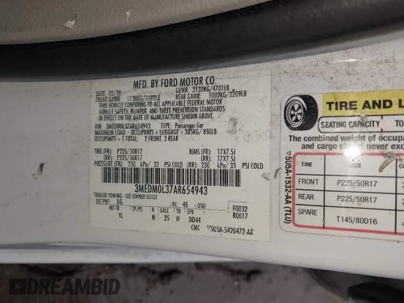 ✅ 2010 Mercury Milan Hybrid • VIN: 3MEDM0L37AR654943 • Lot: 41694250. Listed on IAAI with 195,066 mi. Free auction sales archive from the USA and detailed vehicle history report at DreamBid. Image 9.