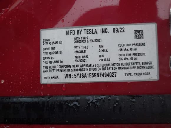 ✅ 2022 Tesla Model S • VIN: 5YJSA1E59NF494027 • Lot: 43771494. Wystawiony na IAAI z przebiegiem 24 580 mil. Bezpłatny archiwum sprzedaży aukcyjnych z USA i szczegółowy raport historii pojazdu na DreamBid. Zdjęcie 9.
