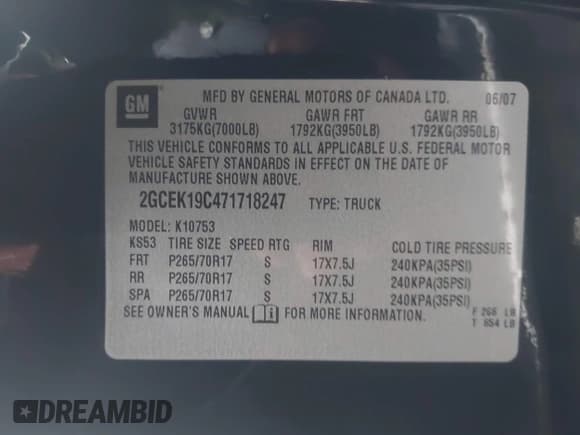 ✅ 2007 Chevrolet Silverado 1500 1LT • VIN: 2GCEK19C471718247 • Lot: 43858066. Wystawiony na IAAI z przebiegiem 159 023 mil. Bezpłatny archiwum sprzedaży aukcyjnych z USA i szczegółowy raport historii pojazdu na DreamBid. Zdjęcie 9.