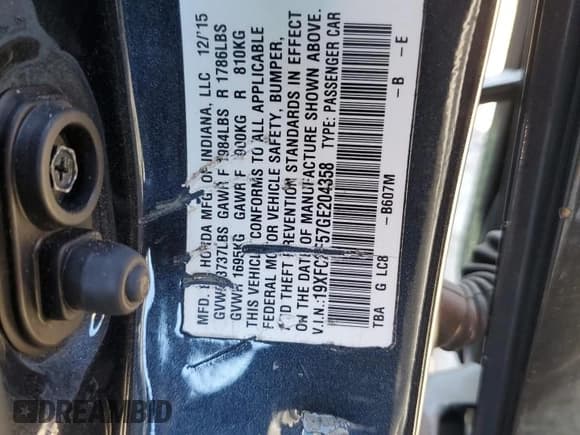 ✅ 2016 Honda Civic LX • VIN: 19XFC2F57GE204358 • Лот: 90373745. Опубликован ранее на Copart с пробегом 148 207 миль. Бесплатный доступ к архиву аукционных продаж из США и подробный отчёт об истории автомобиля на DreamBid. Изображение 13.