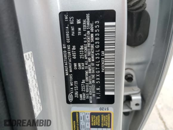 ✅ 2020 Kia Optima LX • VIN: 5XXGT4L35LG383553 • Lot: 55634295. Listed on Copart with 103,557 mi. Free auction sales archive from the USA and detailed vehicle history report at DreamBid. Image 12.