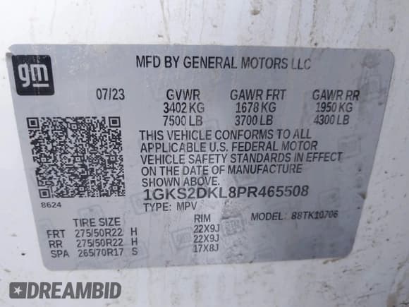 ✅ 2023 GMC Yukon Denali • VIN: 1GKS2DKL8PR465508 • Lot: 41879854. Listed on IAAI with 23,849 mi. Free auction sales archive from the USA and detailed vehicle history report at DreamBid. Image 9.