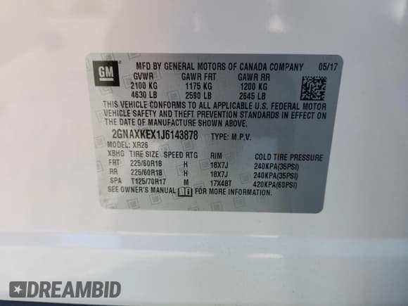 ✅ 2018 Chevrolet Equinox LT • VIN: 2GNAXKEX1J6143878 • Лот: 71360615. Опубликован ранее на Copart с пробегом 113 303 миль. Бесплатный доступ к архиву аукционных продаж из США и подробный отчёт об истории автомобиля на DreamBid. Изображение 13.