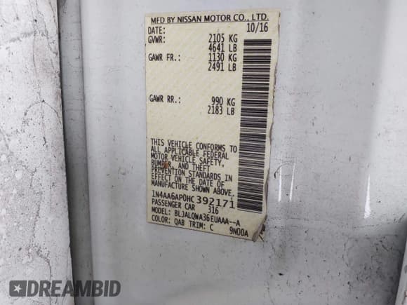 ✅ 2017 Nissan Maxima SV • VIN: 1N4AA6AP0HC392171 • Lot: 43667690. Wystawiony na IAAI z przebiegiem 48 717 mil. Bezpłatny archiwum sprzedaży aukcyjnych z USA i szczegółowy raport historii pojazdu na DreamBid. Zdjęcie 9.