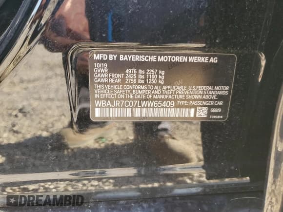 ✅ 2020 BMW 5 Series 530i xDrive • VIN: WBAJR7C07LWW65409 • Lot: 84453355. Listed on Copart with 112,130 mi. Free auction sales archive from the USA and detailed vehicle history report at DreamBid. Image 12.