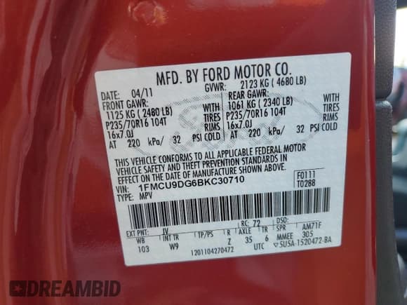 ✅ 2011 Ford Escape XLT • VIN: 1FMCU9DG6BKC30710 • Lot: 92871745. Wystawiony na Copart z przebiegiem 87 205 mil. Bezpłatny archiwum sprzedaży aukcyjnych z USA i szczegółowy raport historii pojazdu na DreamBid. Zdjęcie 12.