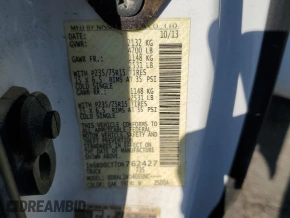 ✅ 2013 Nissan Frontier SV • VIN: 1N6BD0CT7DN762427 • Лот: 65591875. Опубликован ранее на Copart с пробегом 166 615 миль. Бесплатный доступ к архиву аукционных продаж из США и подробный отчёт об истории автомобиля на DreamBid. Изображение 12.