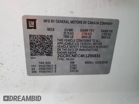 ✅ 2019 Chevrolet Silverado 1500 Work Truck • VIN: 2GCRCNEC4K1206931 • Lot: 84223765. Wystawiony na Copart z przebiegiem 113 694 mil. Bezpłatny archiwum sprzedaży aukcyjnych z USA i szczegółowy raport historii pojazdu na DreamBid. Zdjęcie 12.