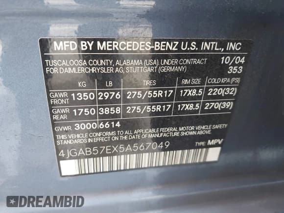 ✅ 2005 Mercedes-Benz M 350 • VIN: 4JGAB57EX5A567049 • Lot: 42182234. Listed on IAAI with 89,051 mi. Free auction sales archive from the USA and detailed vehicle history report at DreamBid. Image 9.