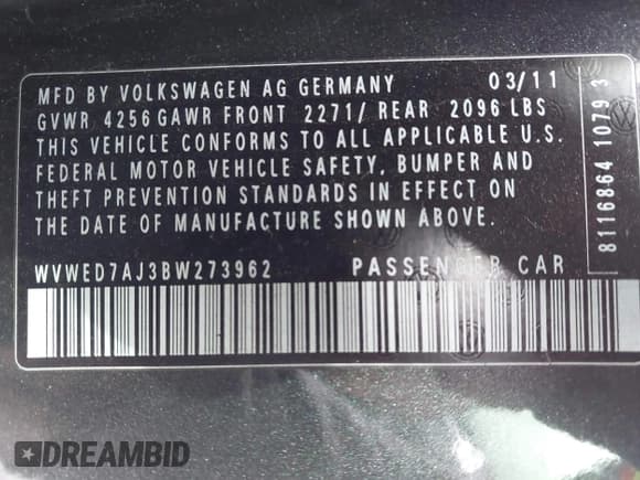 ✅ 2011 Volkswagen Golf GTI w/Sunroof PZEV • VIN: WVWED7AJ3BW273962 • Lot: 43870962. Listed on IAAI with 105,185 mi. Free auction sales archive from the USA and detailed vehicle history report at DreamBid. Image 9.