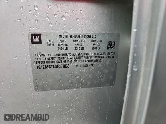 ✅ 2016 Chevrolet Malibu LS • VIN: 1G1ZB5ST0GF307853 • Lot: 93907535. Listed on Copart with 94,453 mi. Free auction sales archive from the USA and detailed vehicle history report at DreamBid. Image 12.