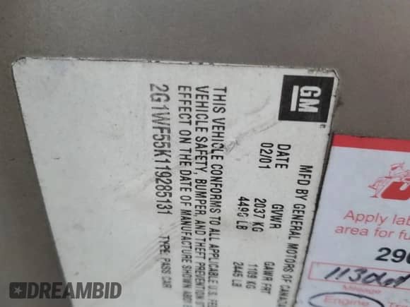 2001 Chevrolet Impala z VIN 2G1WF55K419286130, wystawiony jako Copart lot #44136495 z przebiegiem 189 089 mil mil oraz Szkoda całkowita • Salvage title. Historia ofert i sprzedaży dostępna na DreamBid. Obrazek 14.