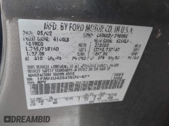 ✅ 2002 Ford Excursion Limited • VIN: 1FMNU42S42ED36879 • Лот: 41962773. Опубликован ранее на IAAI с пробегом Не указан. Бесплатный доступ к архиву аукционных продаж из США и подробный отчёт об истории автомобиля на DreamBid. Изображение 9.