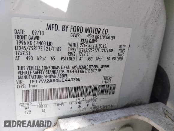 ✅ 2014 Ford F-250 XL • VIN: 1FT7W2A60EEA43758 • Лот: 42275088. Опубликован ранее на IAAI с пробегом 248 819 миль. Бесплатный доступ к архиву аукционных продаж из США и подробный отчёт об истории автомобиля на DreamBid. Изображение 9.