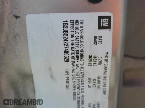 ✅ 2002 Pontiac Sunfire SE • VIN: 1G2JB524227409529 • Лот: 59048045. Опубликован ранее на Copart с пробегом 89 377 миль. Бесплатный доступ к архиву аукционных продаж из США и подробный отчёт об истории автомобиля на DreamBid. Изображение 12.