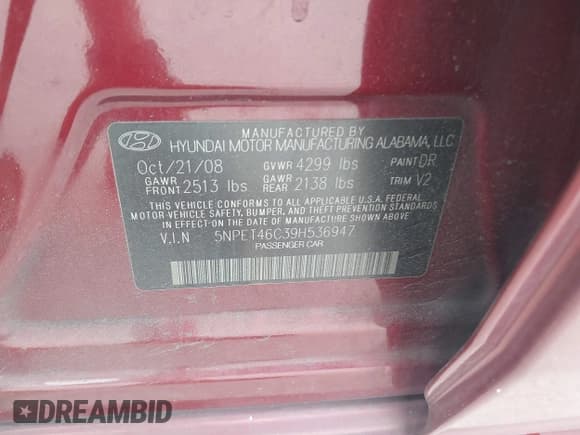 ✅ 2009 Hyundai Sonata GLS • VIN: 5NPET46C39H536947 • Лот: 41453126. Опубликован ранее на IAAI с пробегом 145 199 миль. Бесплатный доступ к архиву аукционных продаж из США и подробный отчёт об истории автомобиля на DreamBid. Изображение 9.