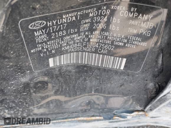 2018 Hyundai Elantra Value Edition z VIN KMHD84LF1JU475602, wystawiony jako IAAI lot #43169110 z przebiegiem 124 443 mil mil oraz . Historia ofert i sprzedaży dostępna na DreamBid. Obrazek 9.