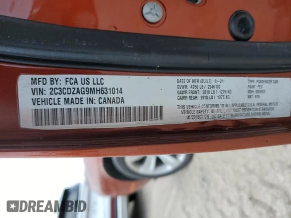 ✅ 2021 Dodge Challenger SXT • VIN: 2C3CDZAG9MH631014 • Lot: 50614523. Wystawiony na Copart z przebiegiem 34 265 mil. Bezpłatny archiwum sprzedaży aukcyjnych z USA i szczegółowy raport historii pojazdu na DreamBid. Zdjęcie 12.