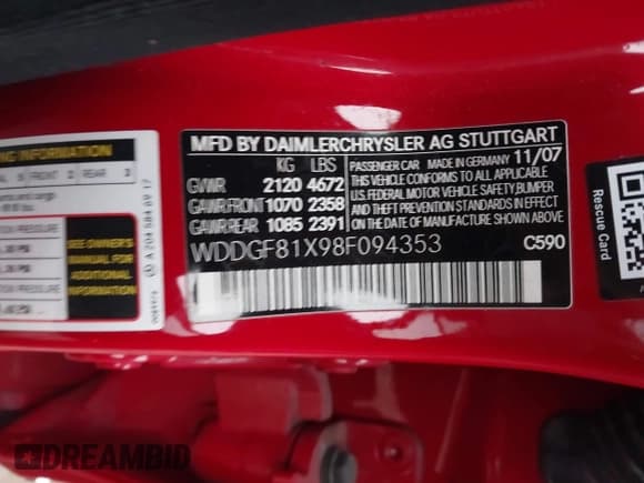 ✅ 2008 Mercedes-Benz C 300 Sport • VIN: WDDGF81X98F094353 • Lot: 43907108. Listed on IAAI with 135,963 mi. Free auction sales archive from the USA and detailed vehicle history report at DreamBid. Image 9.