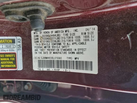 ✅ 2014 Honda CR-V LX • VIN: 5J6RM4H33EL075583 • Lot: 93876905. Wystawiony na Copart z przebiegiem 248 159 mil. Bezpłatny archiwum sprzedaży aukcyjnych z USA i szczegółowy raport historii pojazdu na DreamBid. Zdjęcie 13.