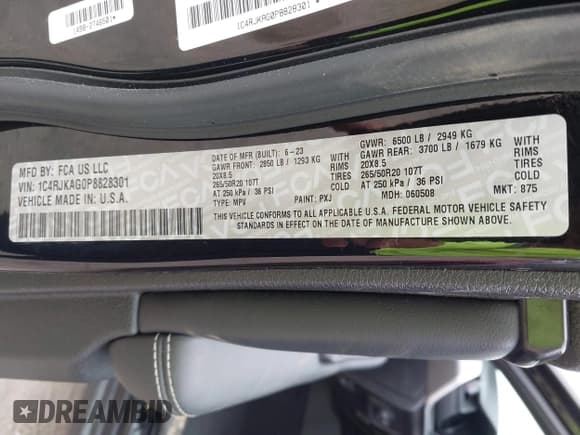 ✅ 2023 Jeep Grand Cherokee Laredo • VIN: 1C4RJKAG0P8828301 • Lot: 42198860. Listed on IAAI with 34,182 mi. Free auction sales archive from the USA and detailed vehicle history report at DreamBid. Image 9.